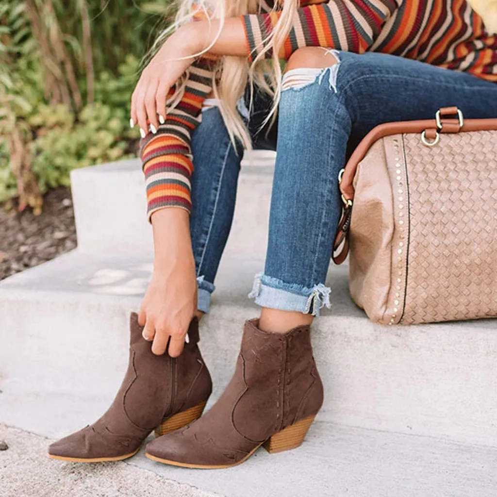 Женские брендовые ботинки из микрофибры с тиснением ковбойские ботильоны острым