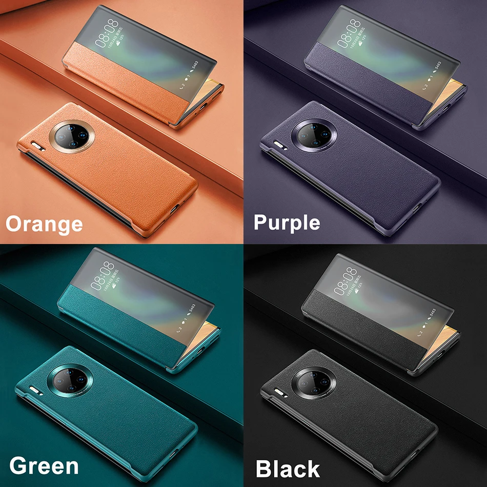 luxury smart touch mate30pro genuine leather flip case for huawei mate 30 pro mate30 5g view window phone cover for mate30 free global shipping