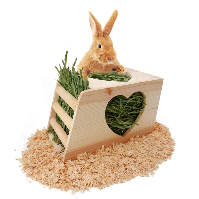 

Wood Hay Feeder for Guinea Pigs,Rabbit Hay Box Holder Large Hay Dispenser Hanging Standing for Cage