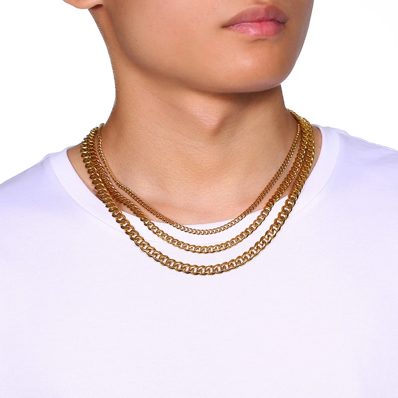 

Stainless Steel Mens Necklace Charm Curb Cuban Link Chains Necklaces Man Hip Hop Punk Jewelry Rock Wholesale Male Accessories