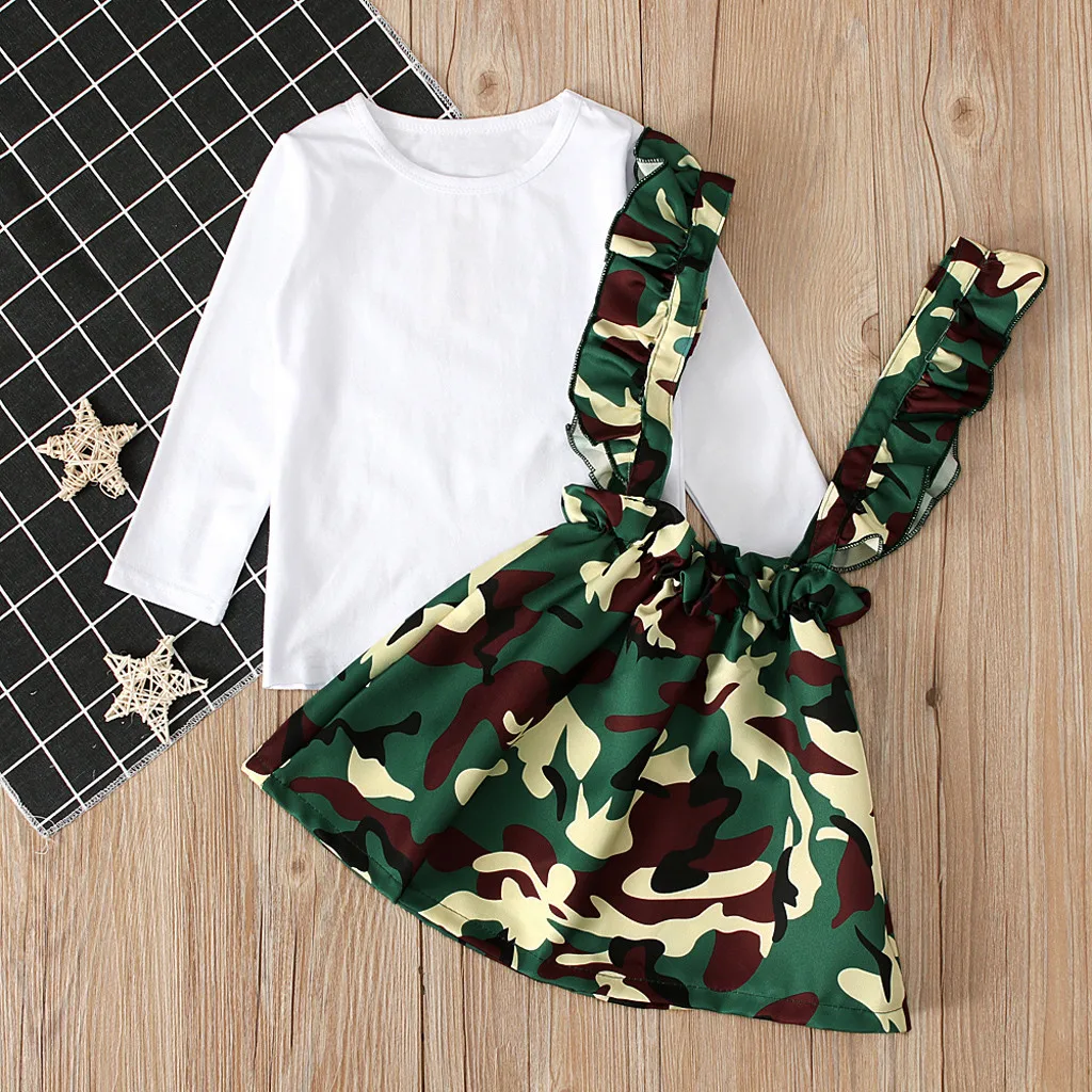 Одежда для девочек Однотонные топы маленьких камуфляжный принт юбка на