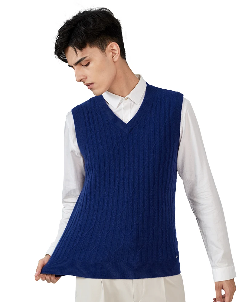 Zhili Men's 100% Cashmere Sweater Striped Knit V-Neck Pullover Vest