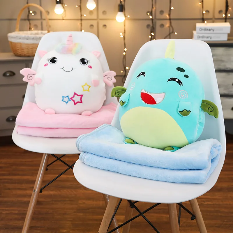 Модные мягкие единороги 2 в 1 подушки с одеялом внутри Kawaii Плюшевые Единорог слон кошка динозавр подарок на Рождество