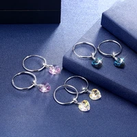 fashion luxury crystal heart drop earrings for women wholesale jewelry personality ladies long silver color earrings
