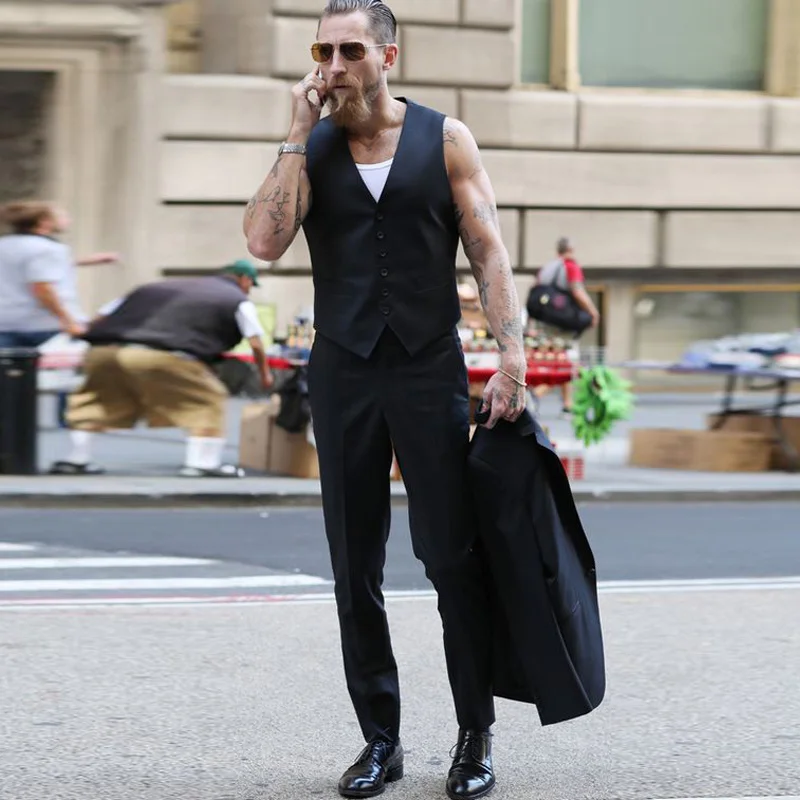 Мужской облегающий жилет весна и осень 2021 однобортный черный короткий в уличном