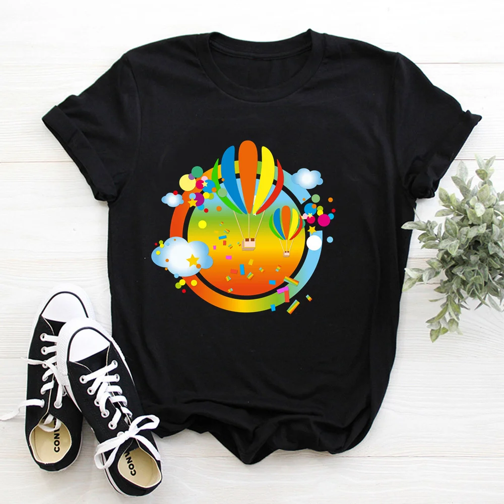 

hot air balloon Print ladies T-shirt ladies casual basis O-collar white shirt short sleeve ladies T-shirt TX9551