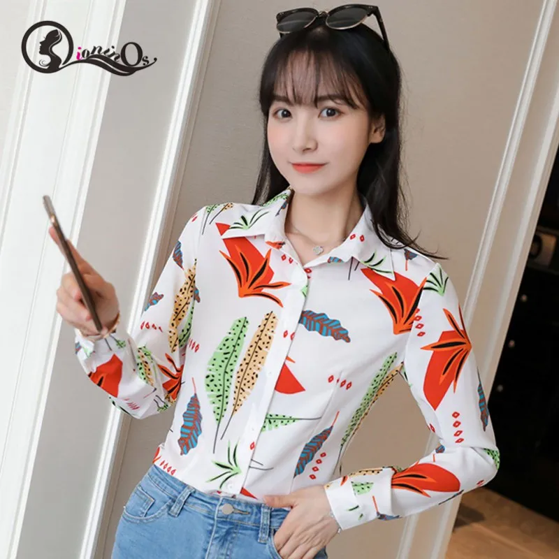 Женская блузка с длинным рукавом и принтом шифоновая рубашка модные свободные