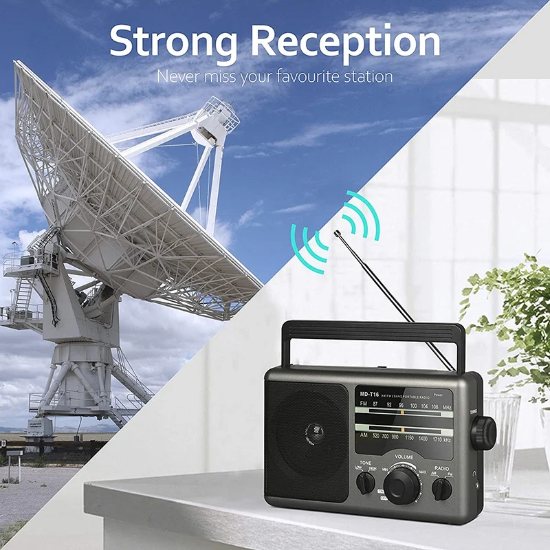 

AM FM Portable Radio Battery Operated Radio By 4X D Cell Batteries or AC Power Transistor Radio with and Big Speaker
