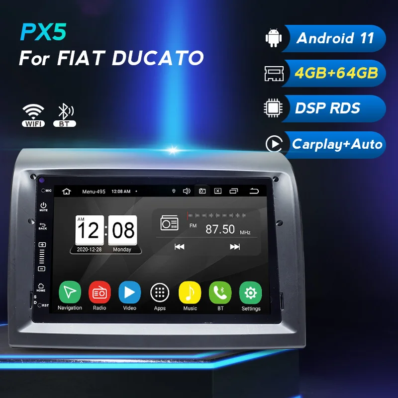 Автомобильный DVD-плеер 2din Android 11 Авто Мультимедиа GPS навигация DSP 4G LTE для Fiat Ducato