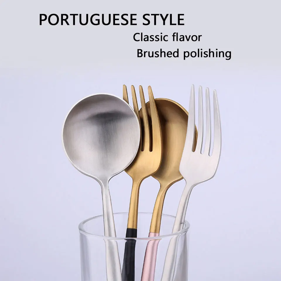 Набор португальских классических ножей/вилок/ложек серебристые розовые