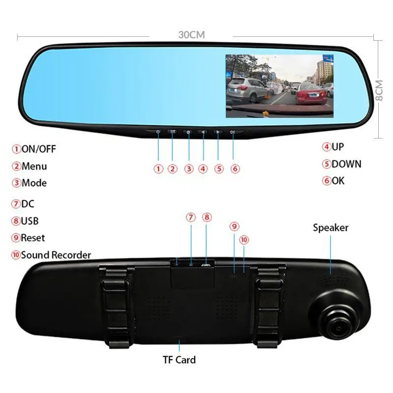 Full HD 1080P камера зеркало заднего вида Dashcam регистратор с двумя объективами автоматический Автомобильный видеорегистратор камера автомобильный видеорегистратор