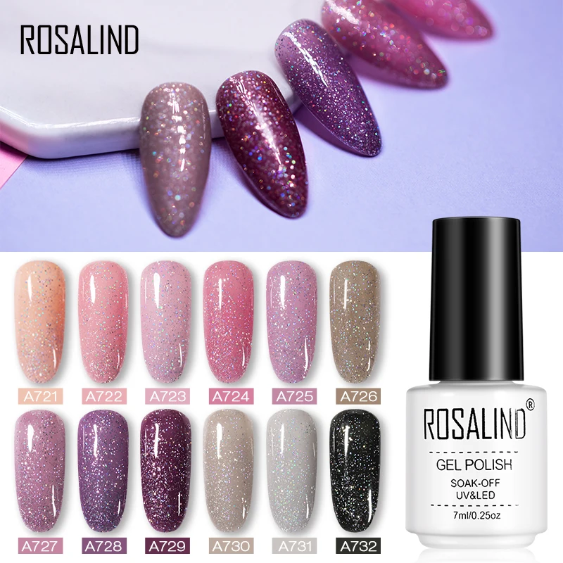 

ROSALIND 7ml Glitter Neon Sequins Gel Nail Polish Semi Permanant UV Lamp Varnish All For Manicure Nail Art Design Top And Base