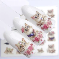 1pcs kawaii elk fox wolf animal 3d embossed nail sticker flower adhesive diy manicure slider nail art tips decorations decals