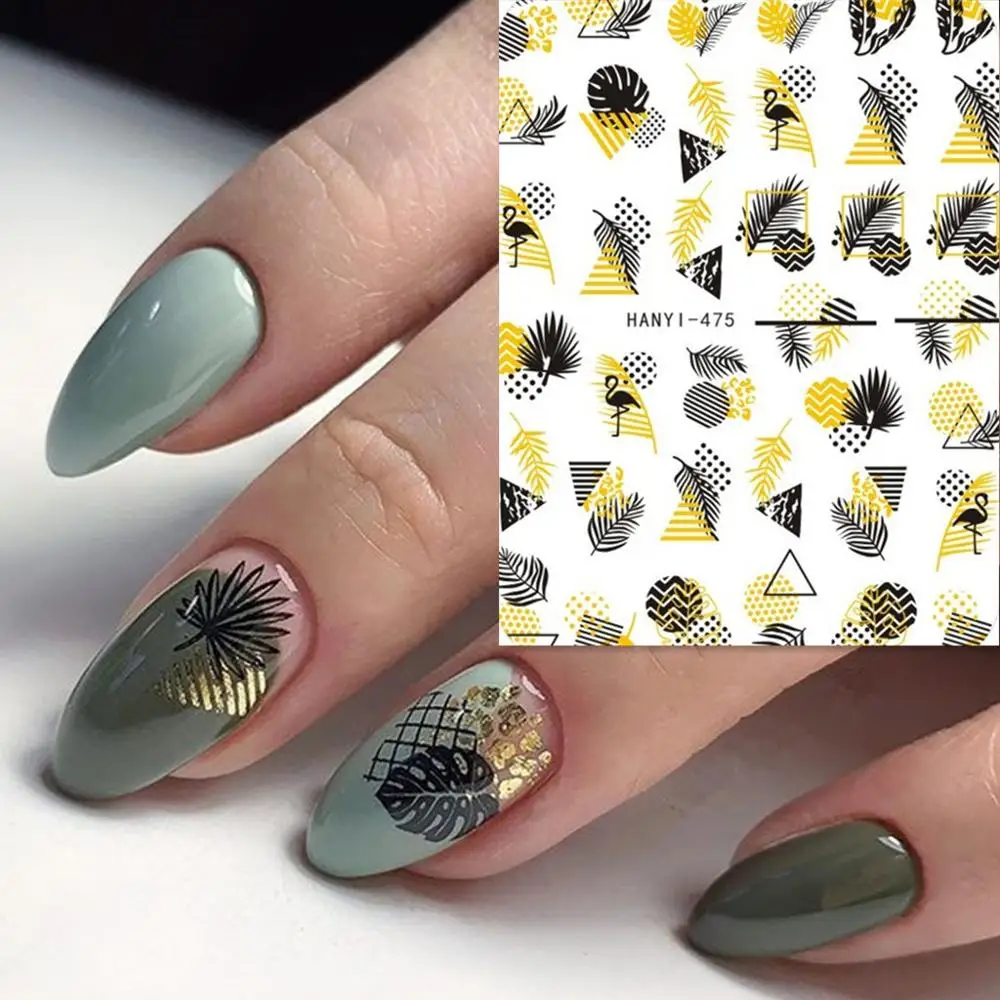 

1PC Laser Golden Black Leaves Design Nail Art Sticker Self Adhesive Back Glue Decal Slider DIY Decoration Tools HANYI 474 475