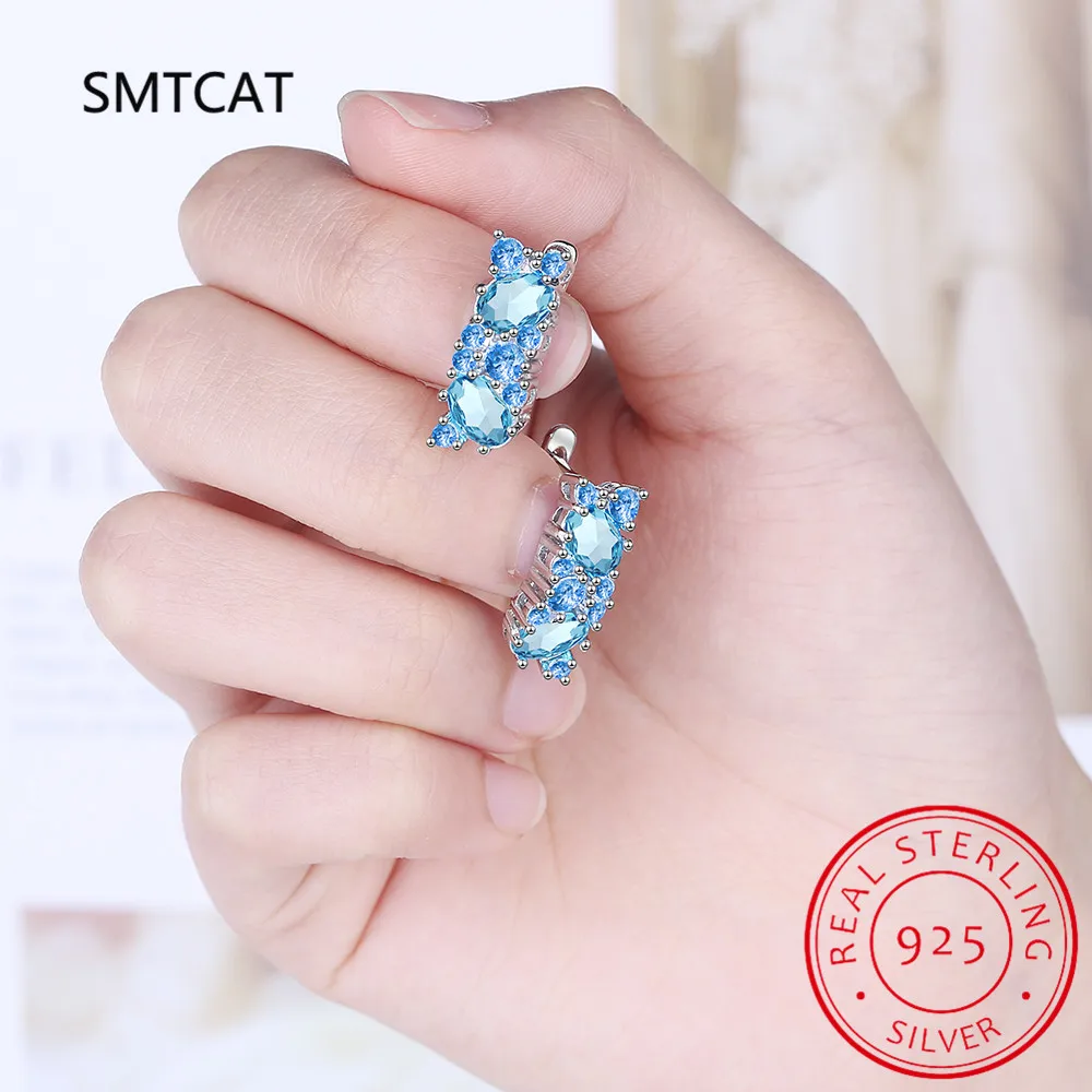 Classic Silver 925 Jewelry Earrings For Charm Lady With Blue Color Topaz Gemstones Women Party Valentines Gifts |