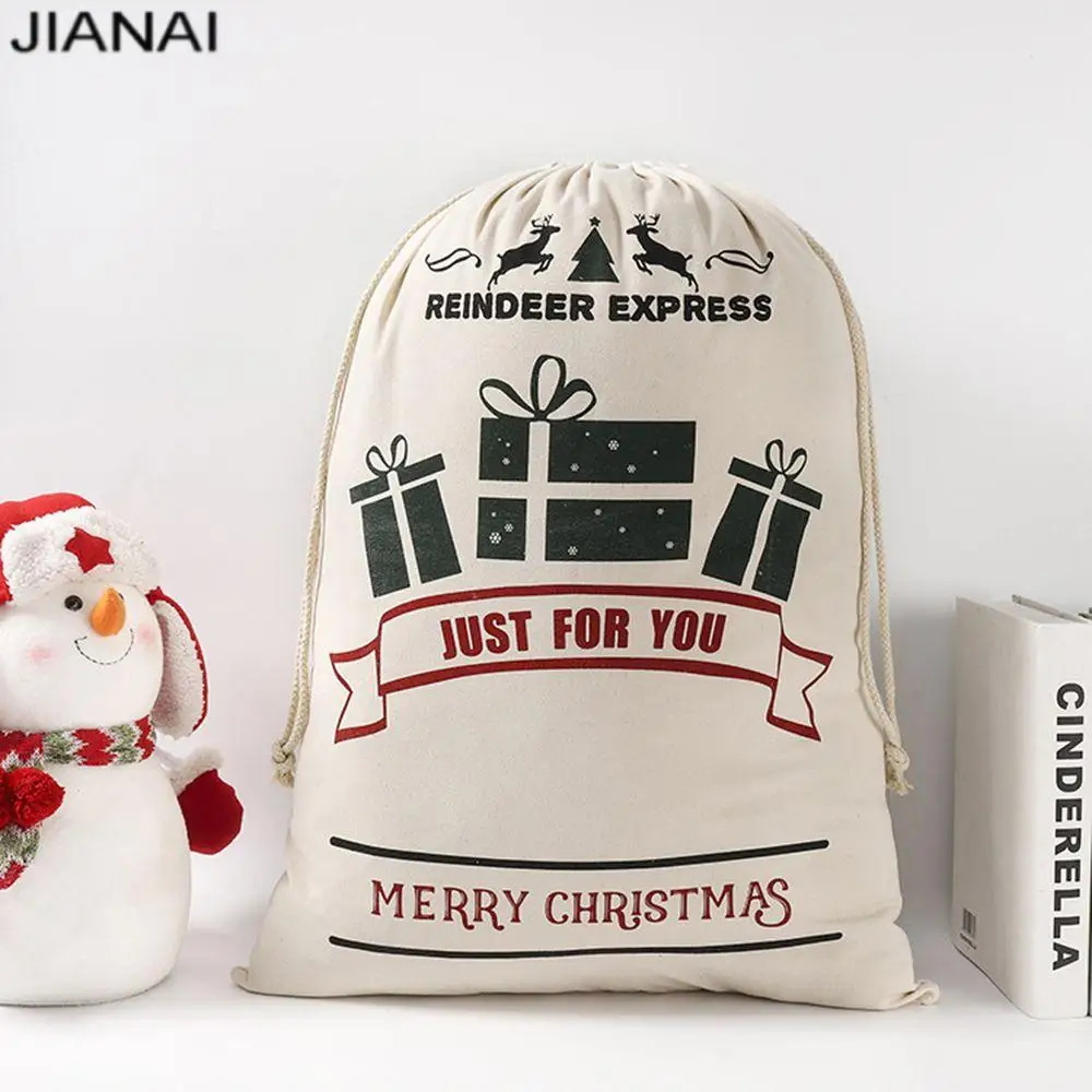

19.7x27.6Inch Christmas Gift Bag Santa Sacks Deer Reindeer Santa Drawstring Canvas Bag Presents Storage Bag Xmas Gift Supplies