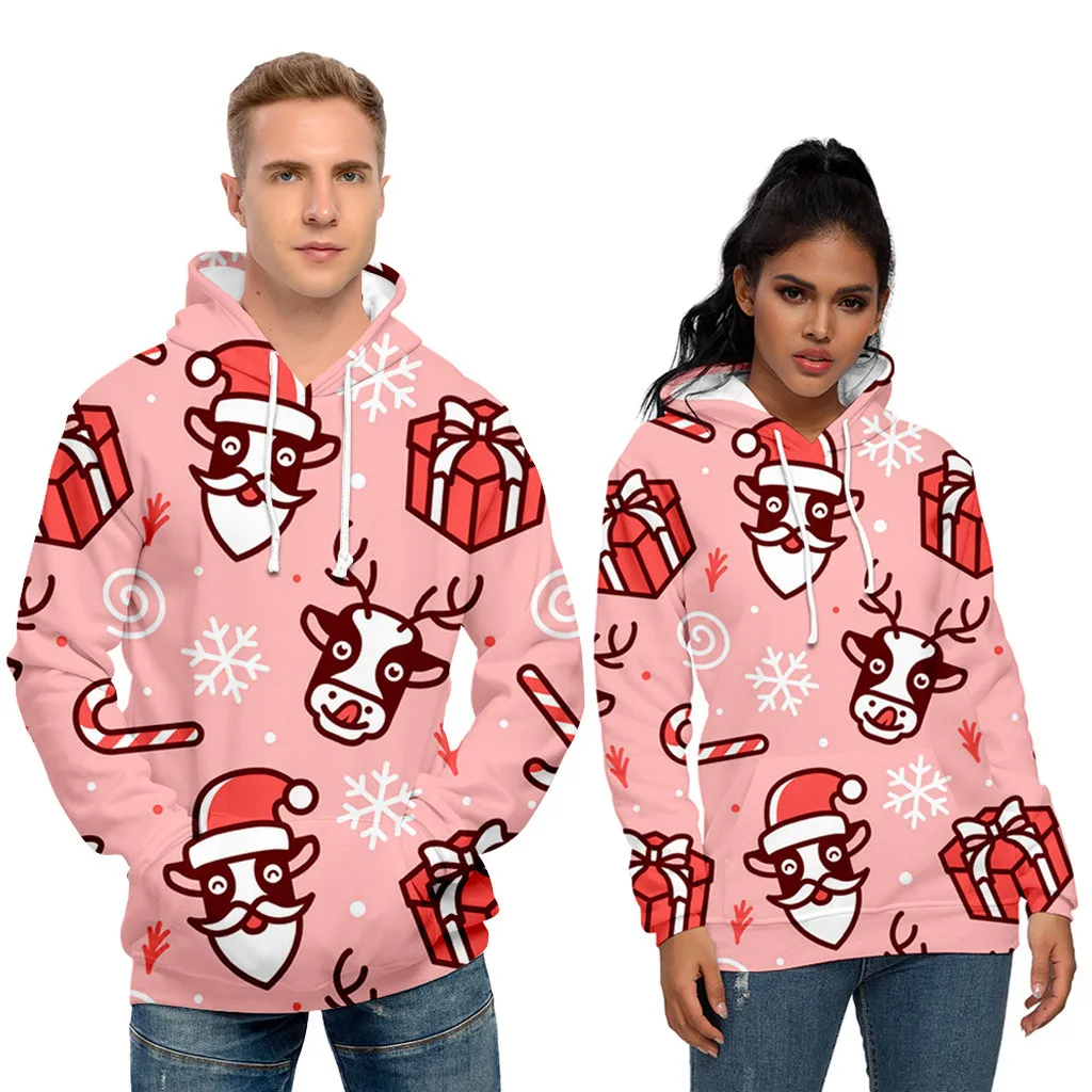 2020 женская зимняя Толстовка унисекс с рождественским принтом пуловер длинными