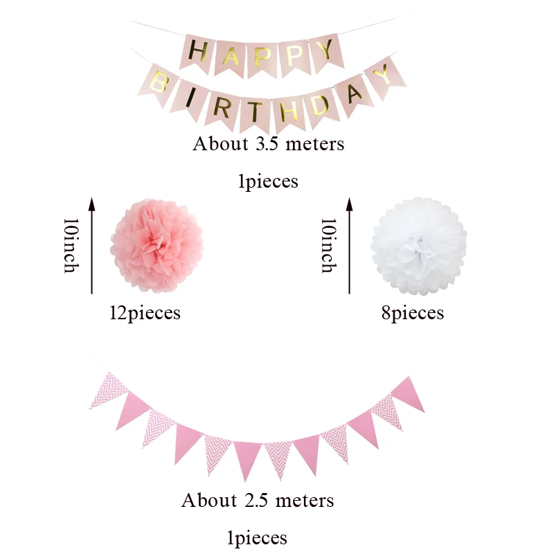

22pcs Birthday Decorative Paper Crafts With 20pcs 10inch Paper Pompoms For Birthday Party Home Decoration Crafts Sets