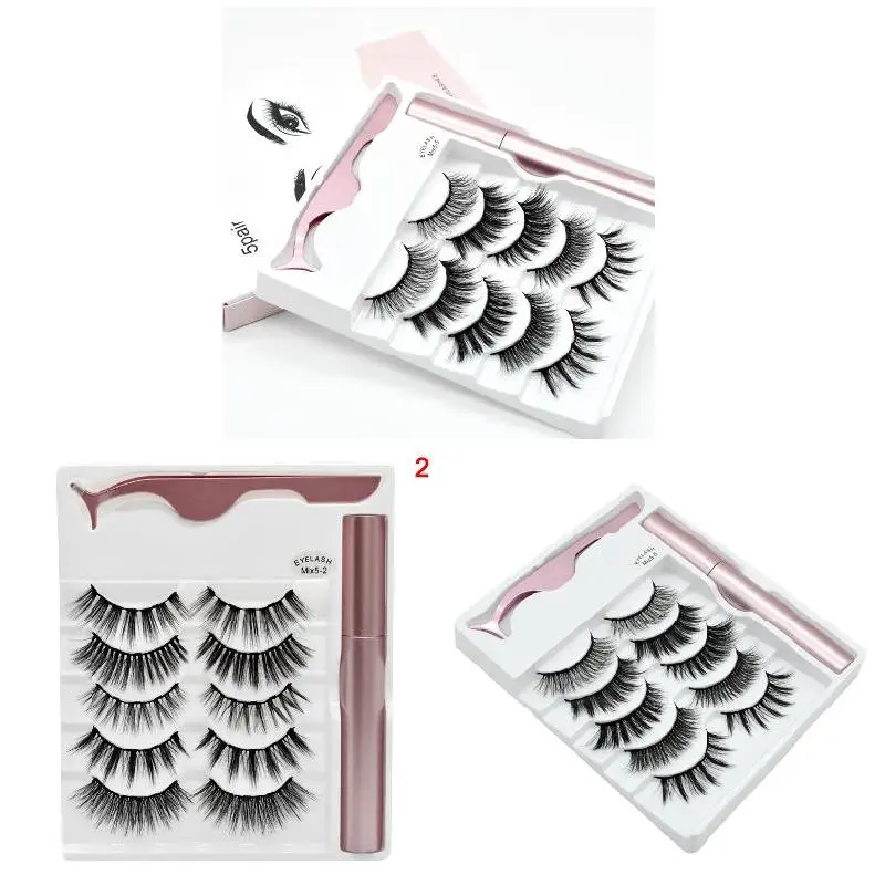 

High Quality 5 Pairs Magnetic Mixed False Eyelashes Magnetic Liquid Eyeliner Tweezer Set
