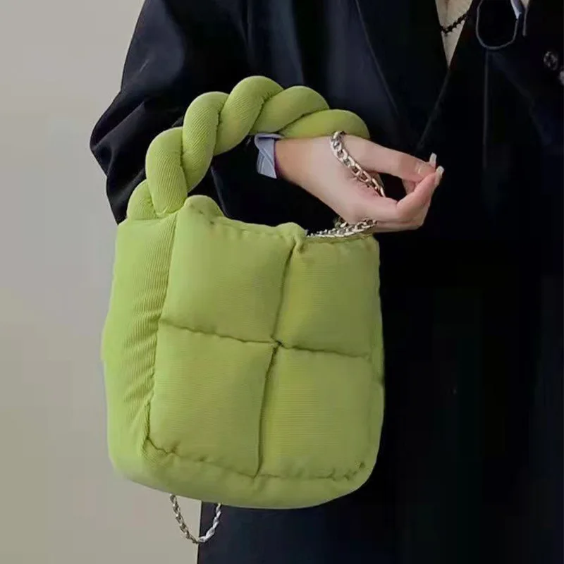 

Fashion Corduroy Padded Women Small Tote Bag Lingge Ladies Handbag 2021 Winter Cotton Chains Female Shouder Crossbody Bags