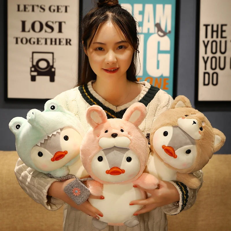 

25/45cm Cartoon Penguin Stuffed Animal Plush Toy Kawaii Soft Doll Dressed Rabbit Bear Dinosaur Kids Plushie Doll Girls Gift