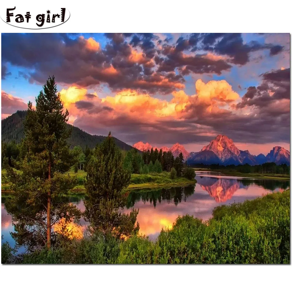 

5d алмазная живопись, красивое место, Словения, пейзаж, полная Алмазная вышивка, вышивка крестиком, Картина Закат, пейзаж