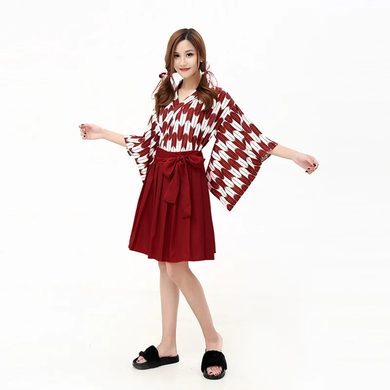 Red Suit Японский стиль, новинка, каваи, кимоно для девушек, карп, платье для женщин, Haori, винтажные, вечерние, юката, азиатская одежда, юбки, Vestidos, Япония - Цвет: Red Suit