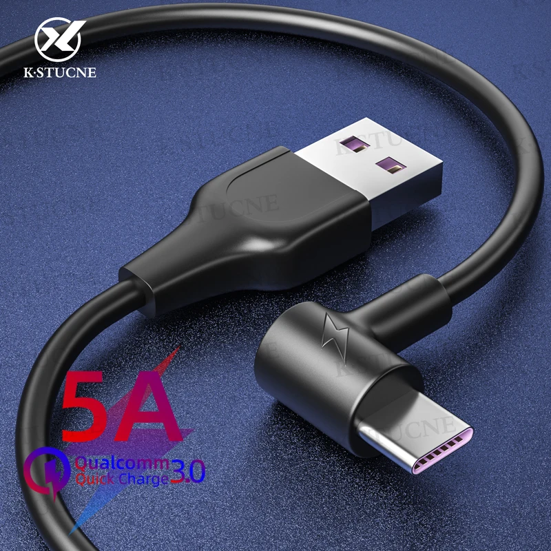 90 градусов 5A USB Type C кабель для мобильного телефона Samsung Huawei Xiaomi Redmi передачи данных