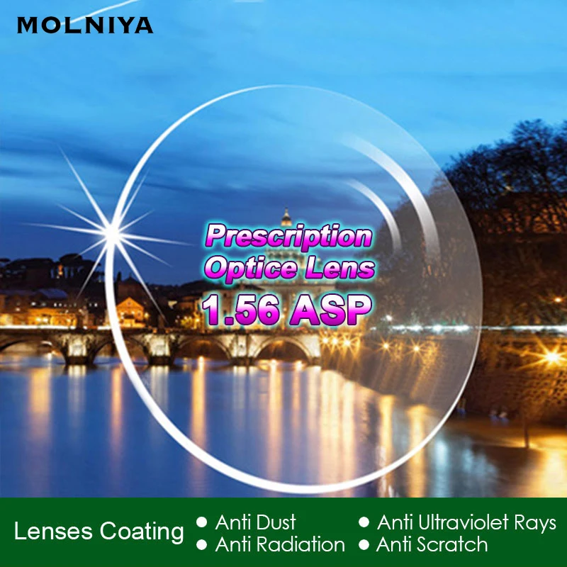 MOLNIYA Radiation Protection Index 1.56 Clear Optical Single Vision Lens HMC, EMI Aspheric Anti-UV Prescription Lenses,2Pcs