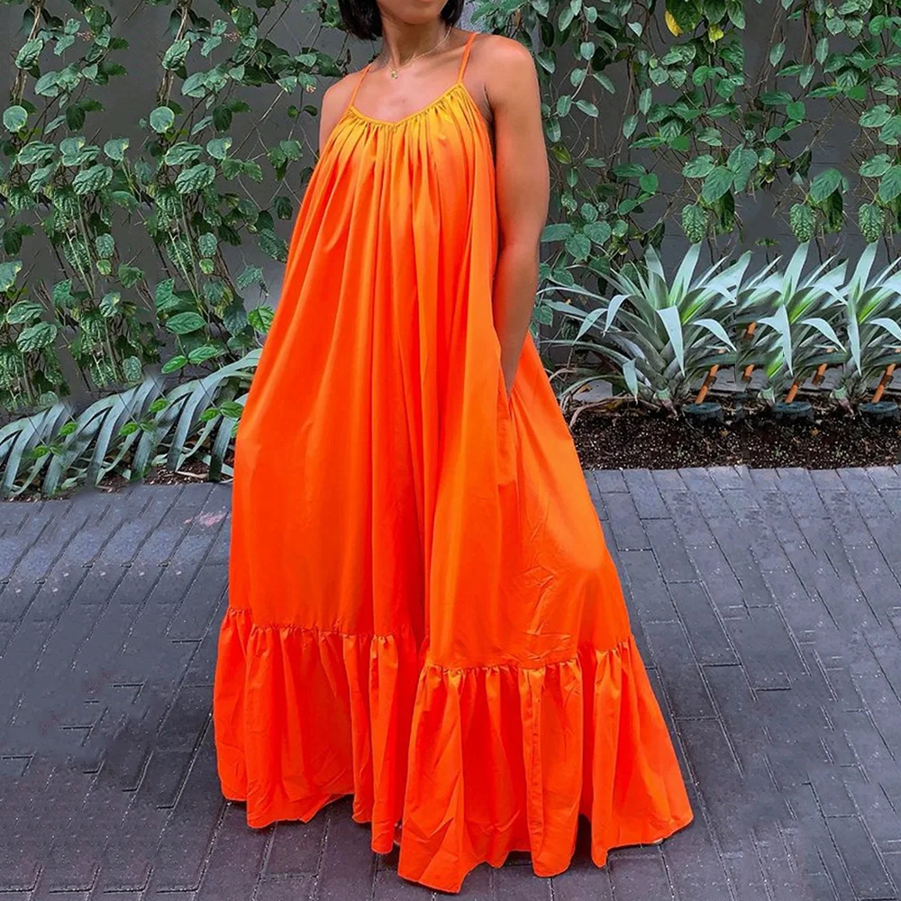 Женское платье на бретельках повседневное летнее сексуальное длинное большого