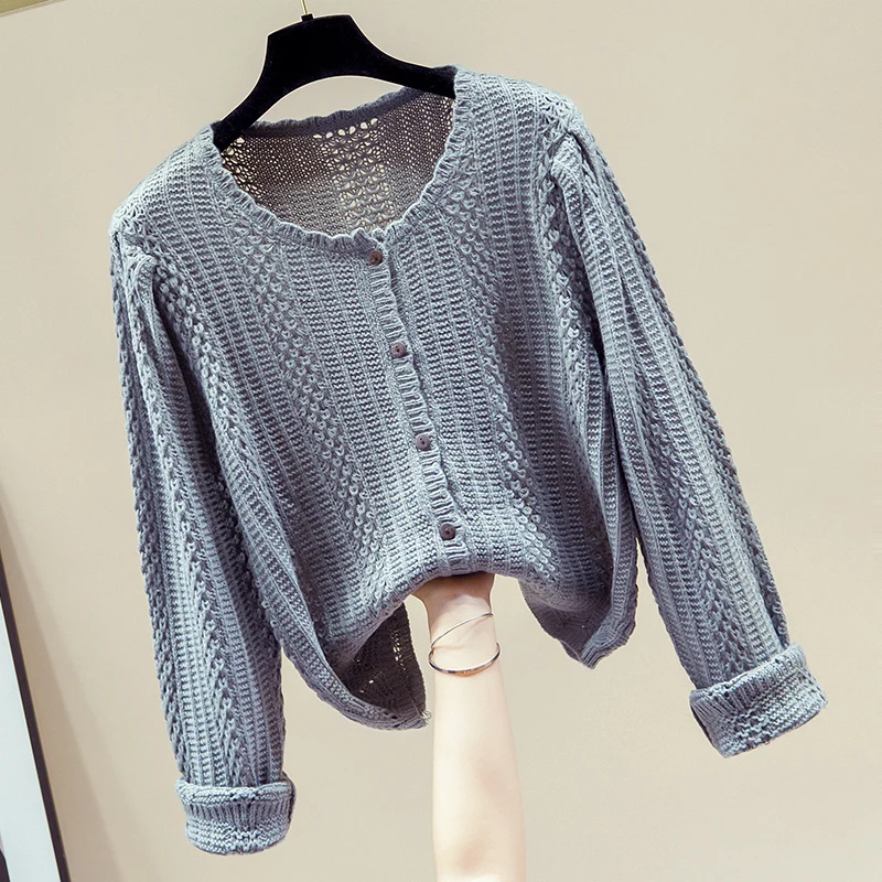 Женский трикотажный кардиган с круглым вырезом свободный белый длинным рукавом