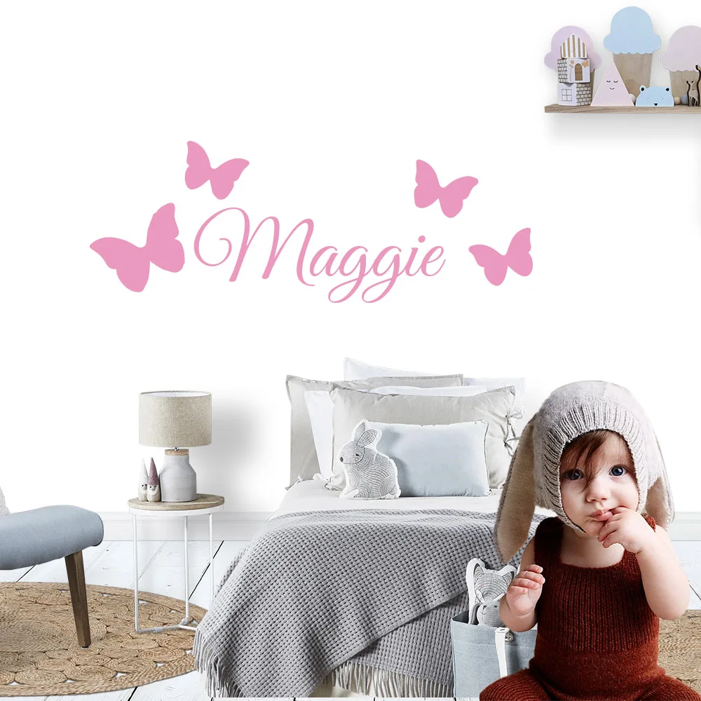 Персонализированный виниловый настенный стикер с именем бабочки для детской