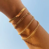 boho multilayer gold color metal bracelet women retro creative simple twist flat snake chain bracelets set girls jewelry gift