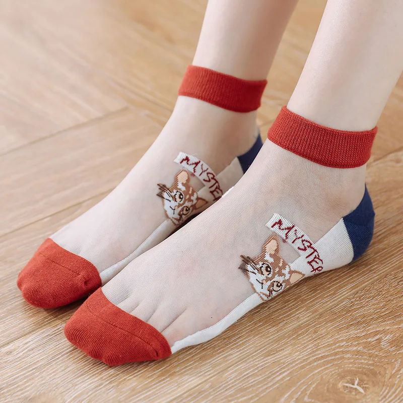 

Summer Patchwork Socks Women Breathable Transparent Mesh Sheer Low Tube Socks