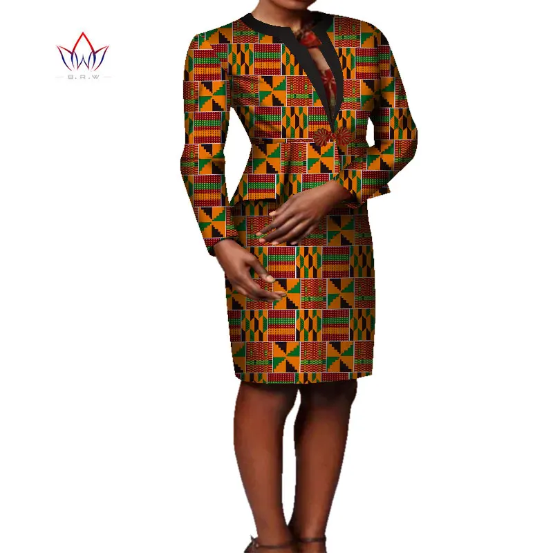 

2 Pcs Skirt Set African Women Clothing Tops and Skirt Sets Riche Long Sleeve Jacket Knee-length Skirts Sets Women Clothes WY7661