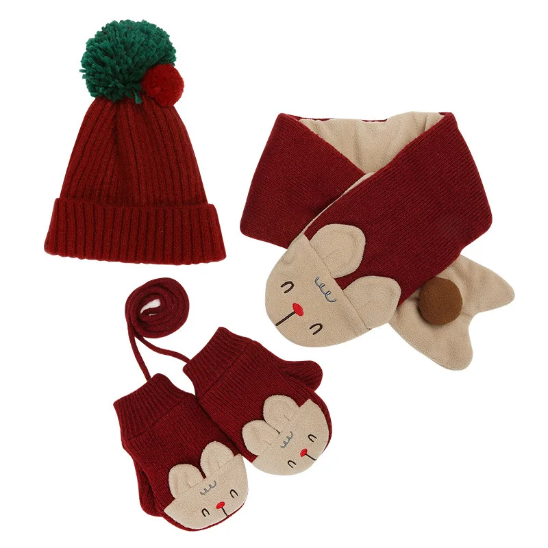 Hat Scarf Gloves Set Новая зимняя шапка, шарф, перчатки для мальчиков и девочек, детская зимняя теплая шапка с динозавром, шарф из песца, перчатки - Цвет: Hat Scarf Gloves Set
