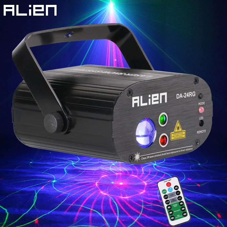 

ALIEN Remote RG 24 Patterns Rotating DJ Laser Projector Stage Lighting Effect Party Dance Wedding Holiday Christmas Disco Lights