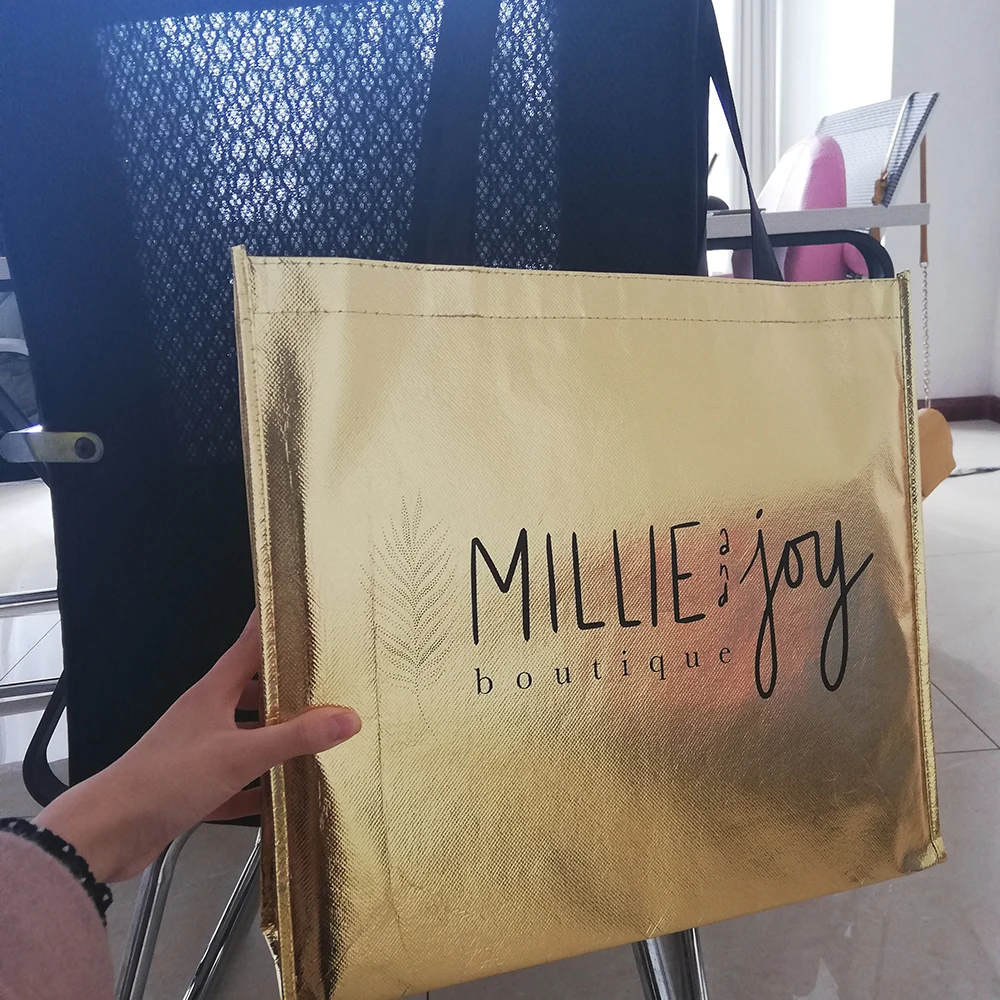 500 шт./лот сумки с логотипом на заказ золотые хозяйственные из нетканого