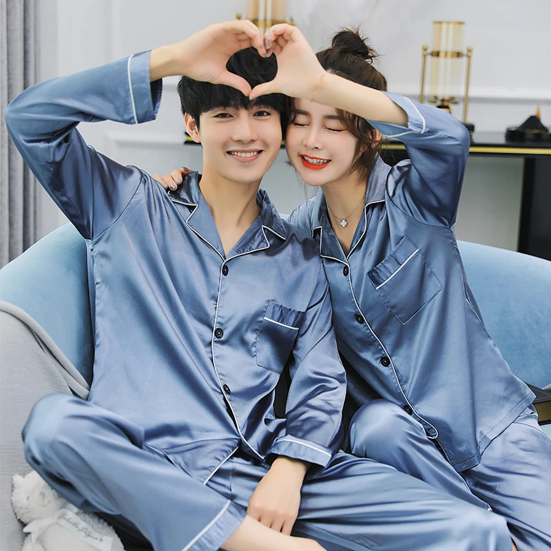 Сексуальная сатиновая Ночная сорочка пара Пижама 2019 шелковые пижамы для женщин и