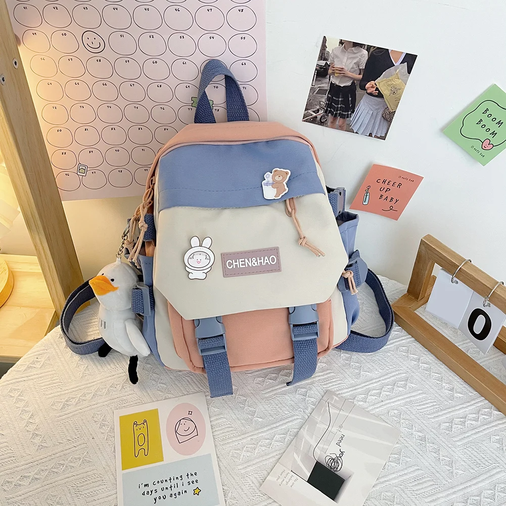 

Teenage Girls Cartoon Printing School Backpacks Ladies Large Capacity Nylon Travel Rucksack Contrast Color Knapsacks Woman Gifts