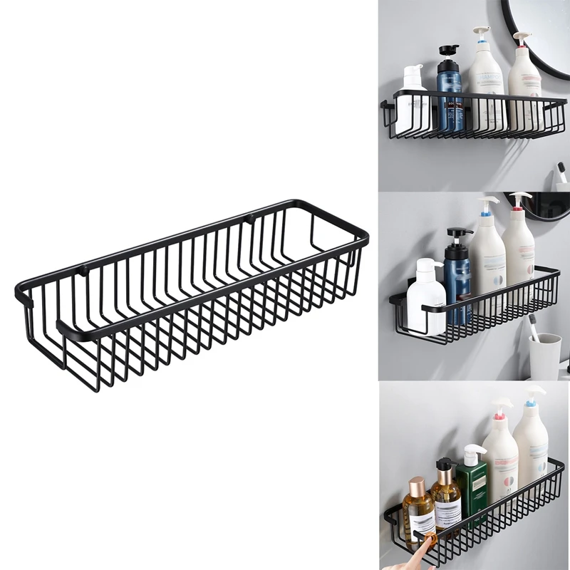

Punch-Free Storage Rack Shower Basket Bathroom Accessories Wall Mount Kitchen Organizer Holder With Fixed Piece