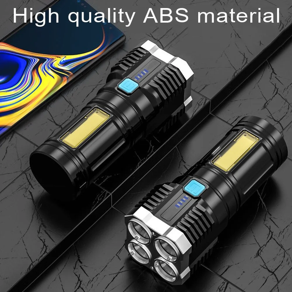 

High Power Four-cell LED Flashlight USB Rechargeable Powerful LED Flashlight Camping Super Bright Flashlight 4-core COB Light