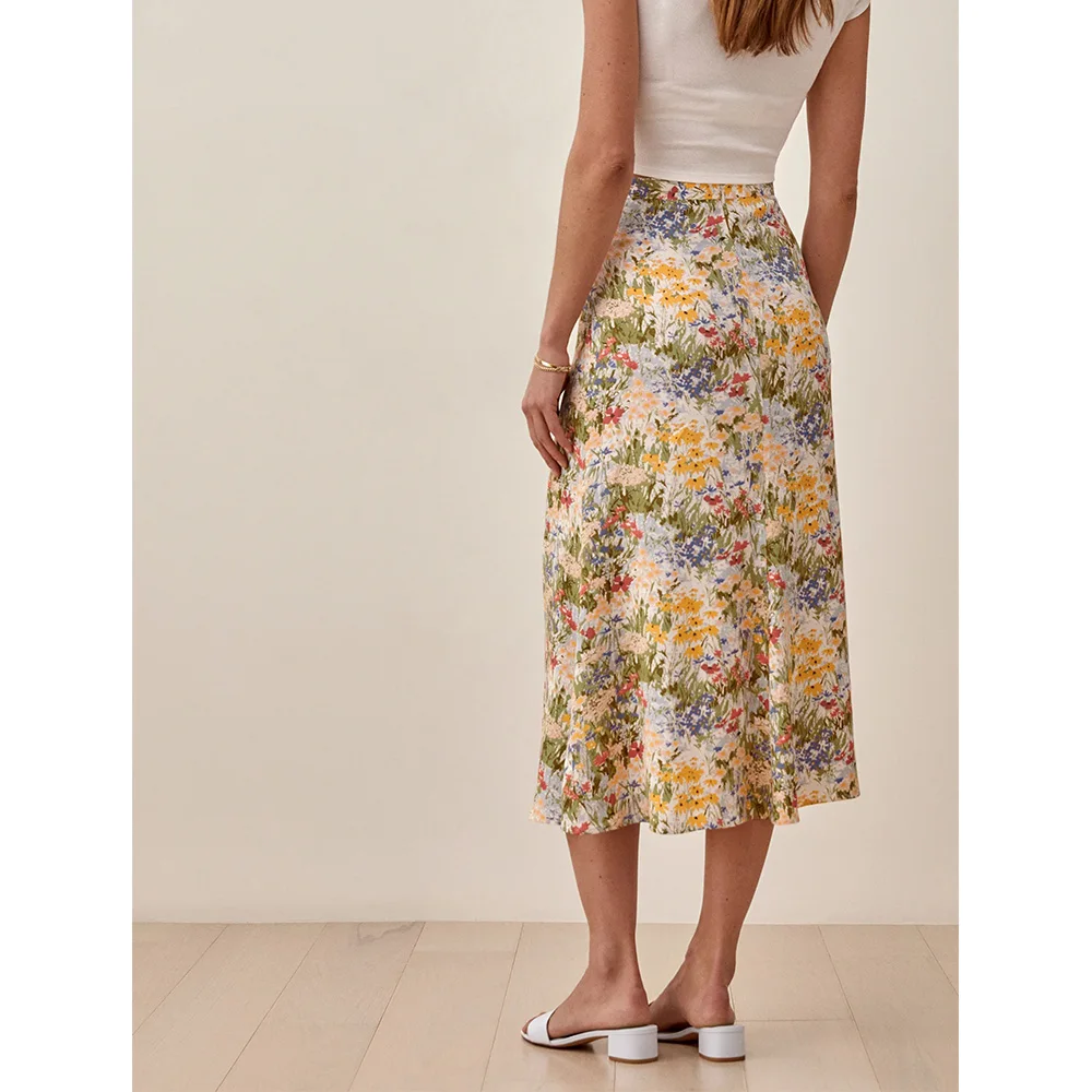 женские юбки 2021 винтажный цветочный принт юбка летняя с высокой талией задняя