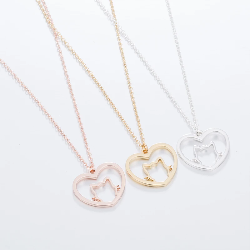 stainless steel pink heart cat necklaces womens couple pendants Steel color woman accessories fashion jewelry chain on the neck | Украшения