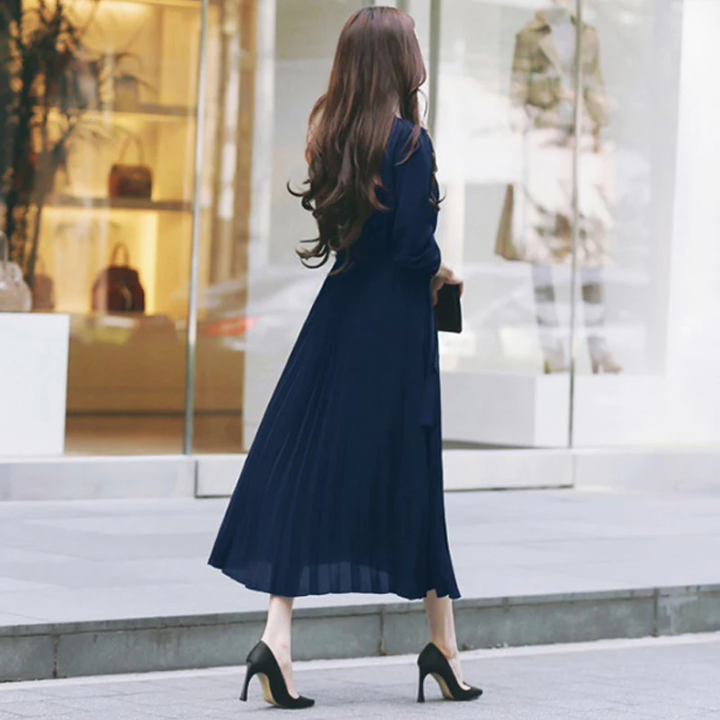 Женское длинное плиссированное платье однотонное Элегантное шифоновое средней