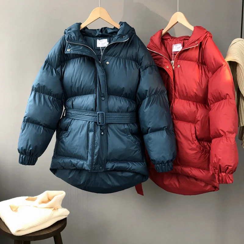 Winter Jacket Coat Women 2022 Casual Blue Korean Style Polyester Padded Puffer Overcoat Parkas Hooded Warm Ropa Mujer Invierno