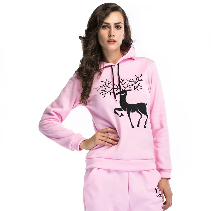 

European and American hoodie for winter/Winter 2020 Women's Snowflake Moose printed Christmas top