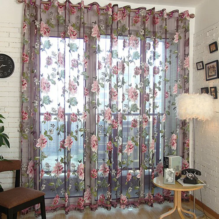 

Yaapeet 1pc Modern Sheer Curtain Pretty Floral Tull Curtain for Bedroom Polyester Flora Window Drapes Pastoral Plant Home Decor