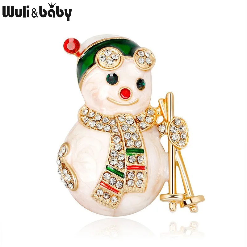 Wuli &amp baby милые эмалевые Броши с дизайном Снеговик женские Стразы рождественские