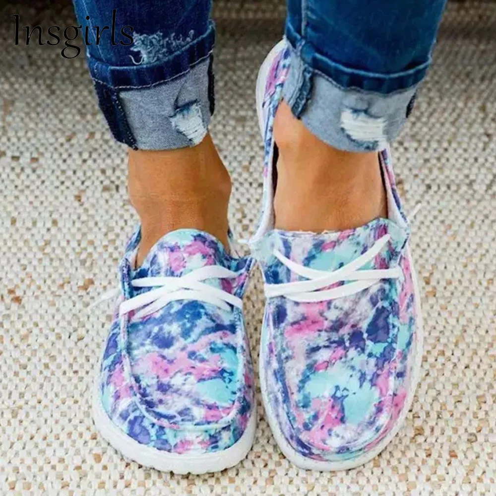 

New Tie Dye Flats Women 2021 Summer Shallow Ladies Slip On Comfy Loafers 35-43 Large-Sized Female Home Outdoor Fashion Sneakers